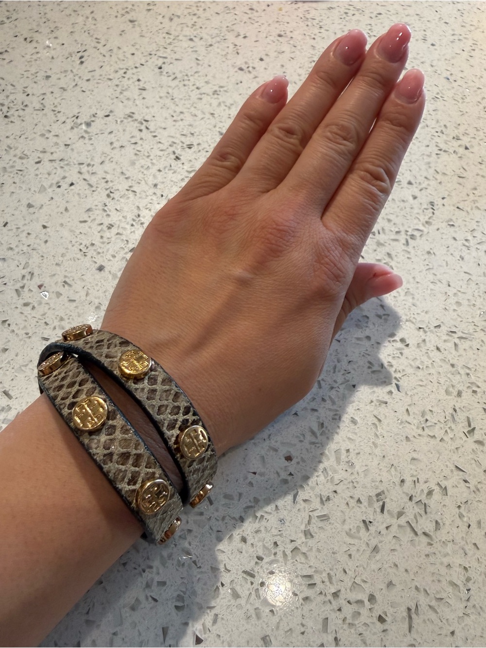 Tory Burch Gold-Accent Snake Print Wrap Bracelet GUC